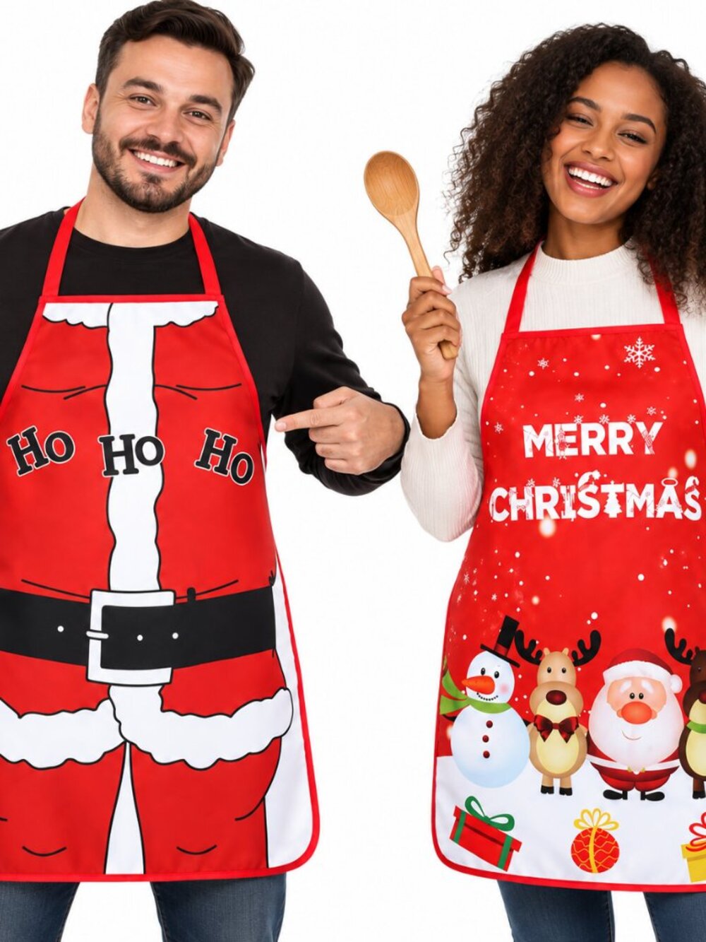 Christmas Aprons Set of 2 Santa Ho Ho Ho Merry Christmas Holiday Kitchen